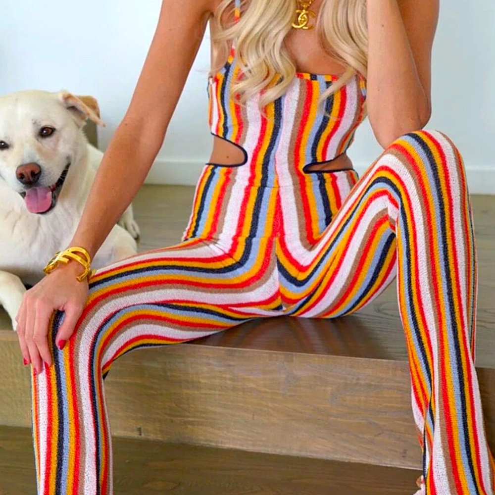 ISO (NOT FOR SALE) Retro-looking striped cutout jumpsuit